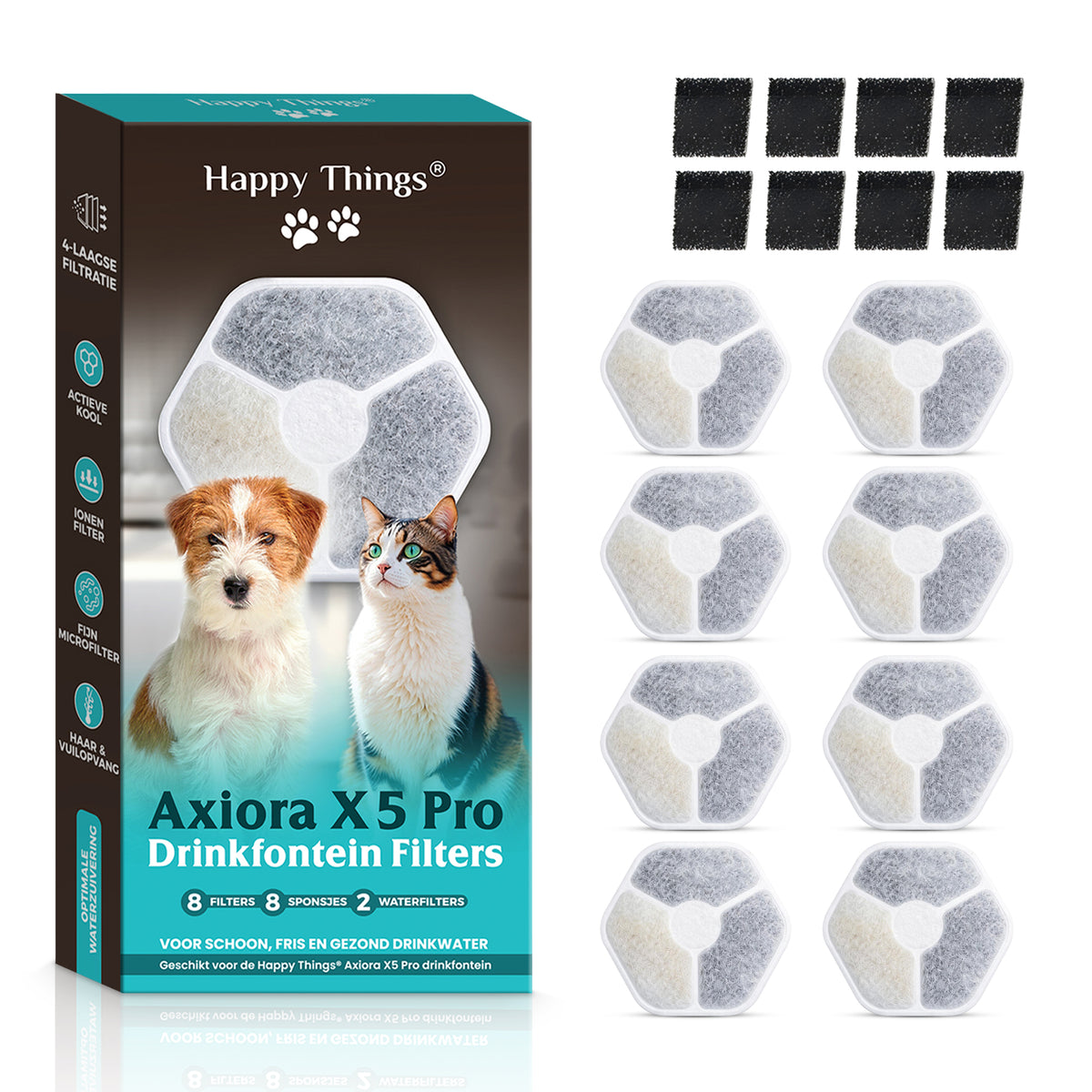 Happy Things Drinkfontein Filters Axiora X5 Pro - 8 stuks Navulling - met Vitamine C - Carbon