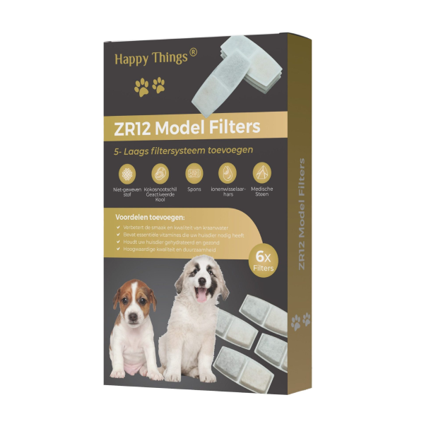 Happy Things ZR-12 Model Drinkfontein Filters Draadloos - 6 stuks Navulling - met Vitamine C - Carbon