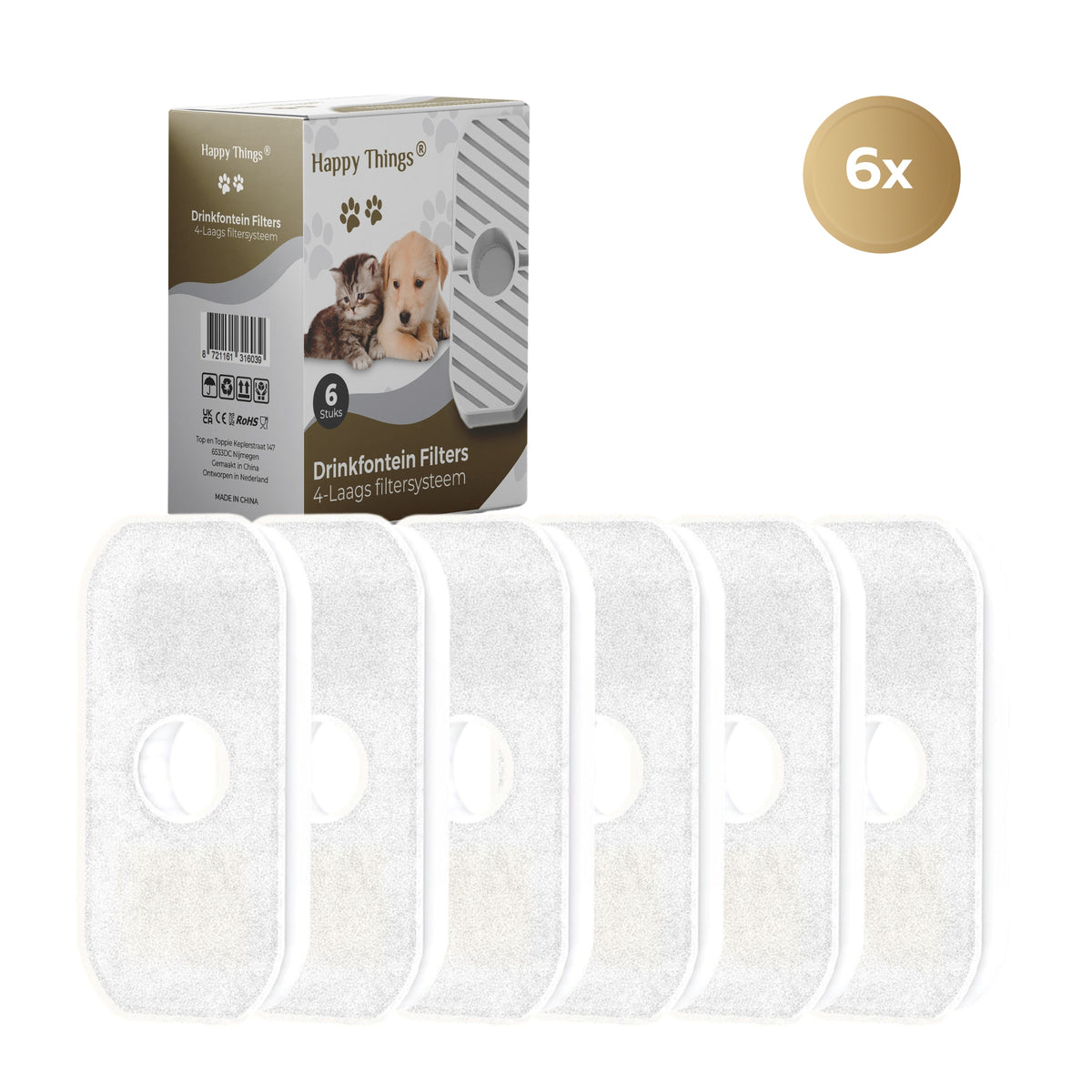Happy Things Drinkfontein Filters Draadloos ZR10 - 6 stuks Navulling - met Vitamine C - Carbon