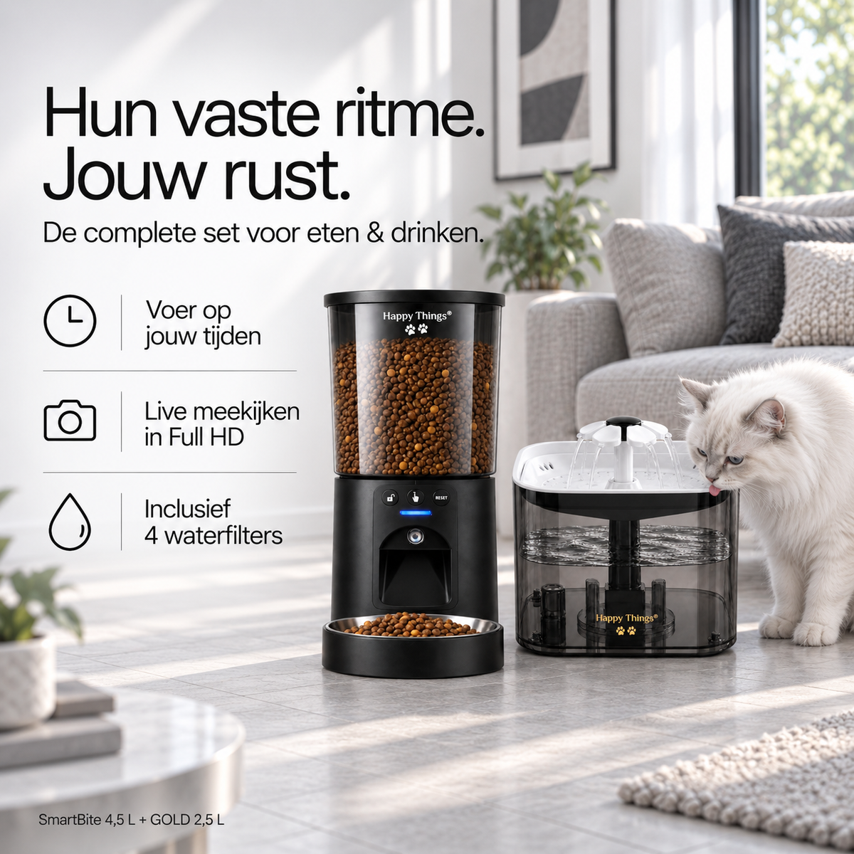 Happy Things Voerautomaat met camera 4.5L + Drinkfontein 2.5L