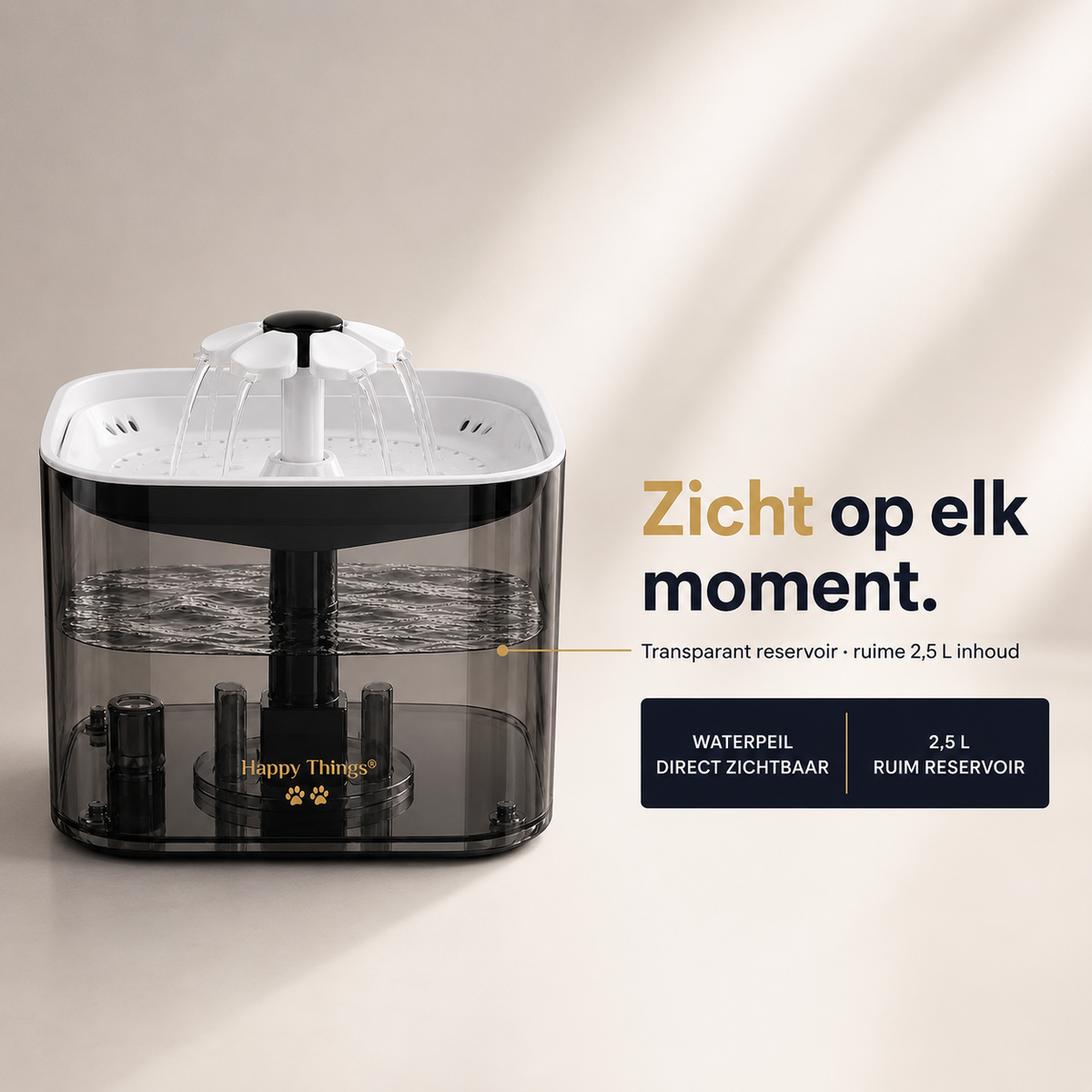 Happy Things® Best Verkochte Drinkfontein Kat & Hond 2.5L - Gold Edition - Incl. 4 Filters