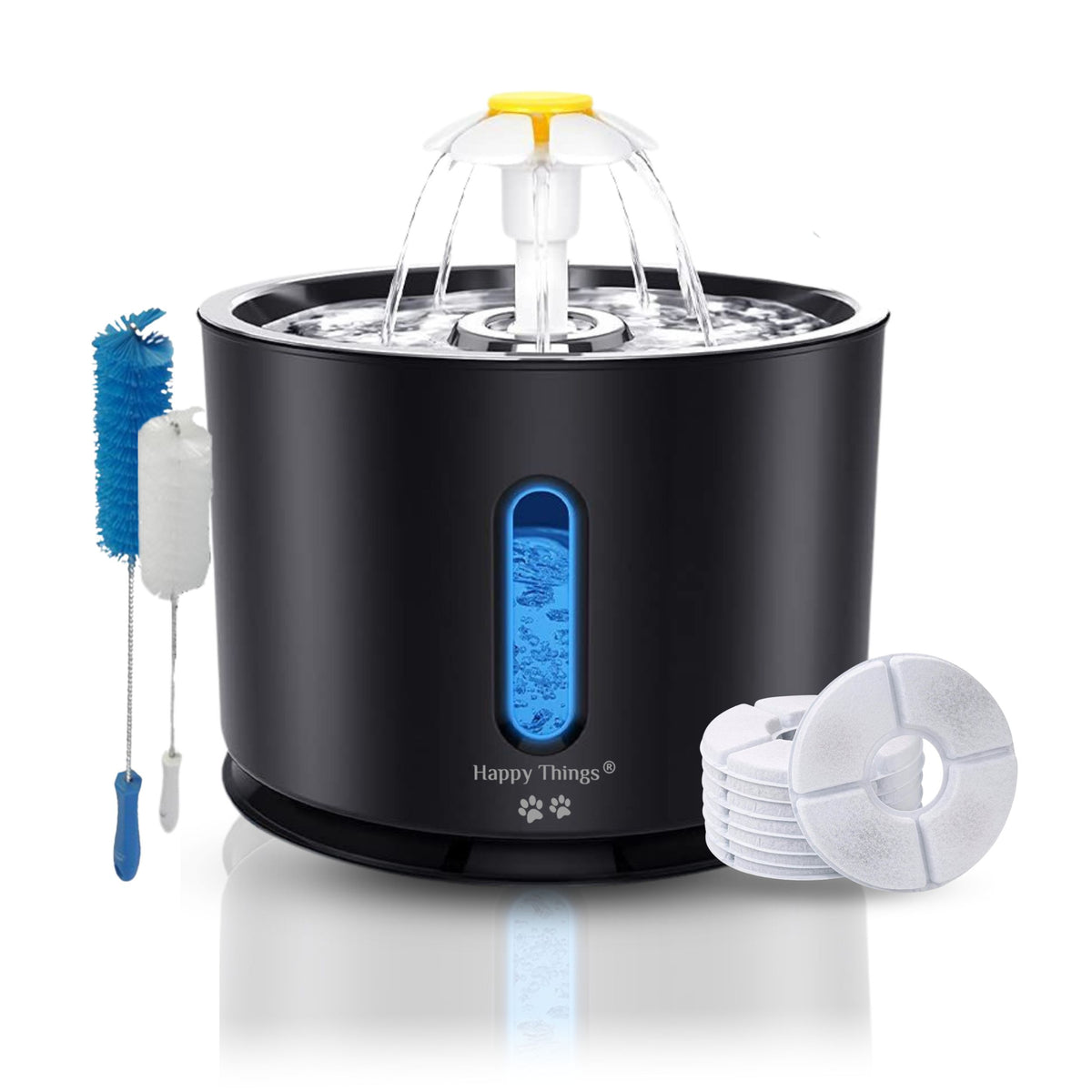 Happy Things® Drinkfontein Kat en Hond Kattenfontein RVS 2.4L - Incl. 4 Filters en Cleaning Tool - Geruisloos