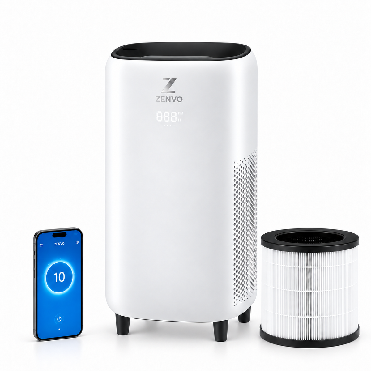 Zenvo Smart WiFi Luchtreiniger 50 m² - HEPA 13 Filter - Tegen Huisstofmijt, Pollen, Stof &amp; Allergieën